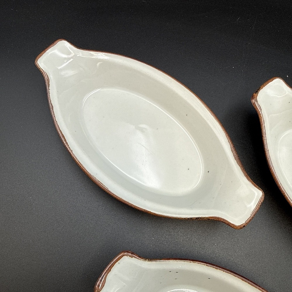 3 Individual Baking Au Gratin White w/ Brown Rims EUC - Picture 4 of 7